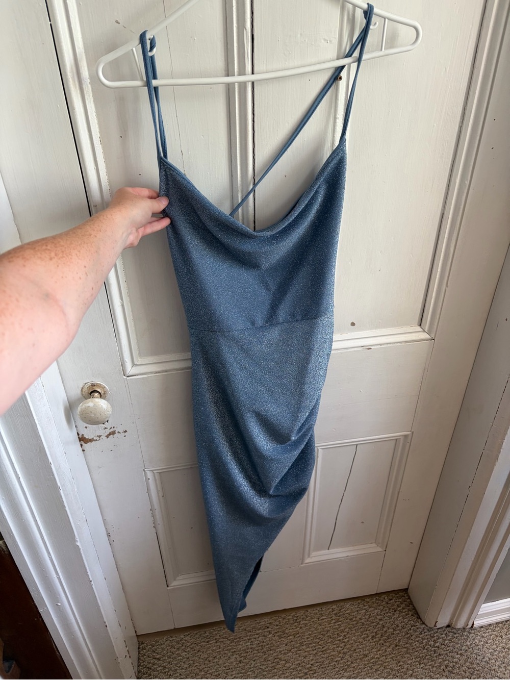 Sleek Blue Cowl Neck Slip Dress